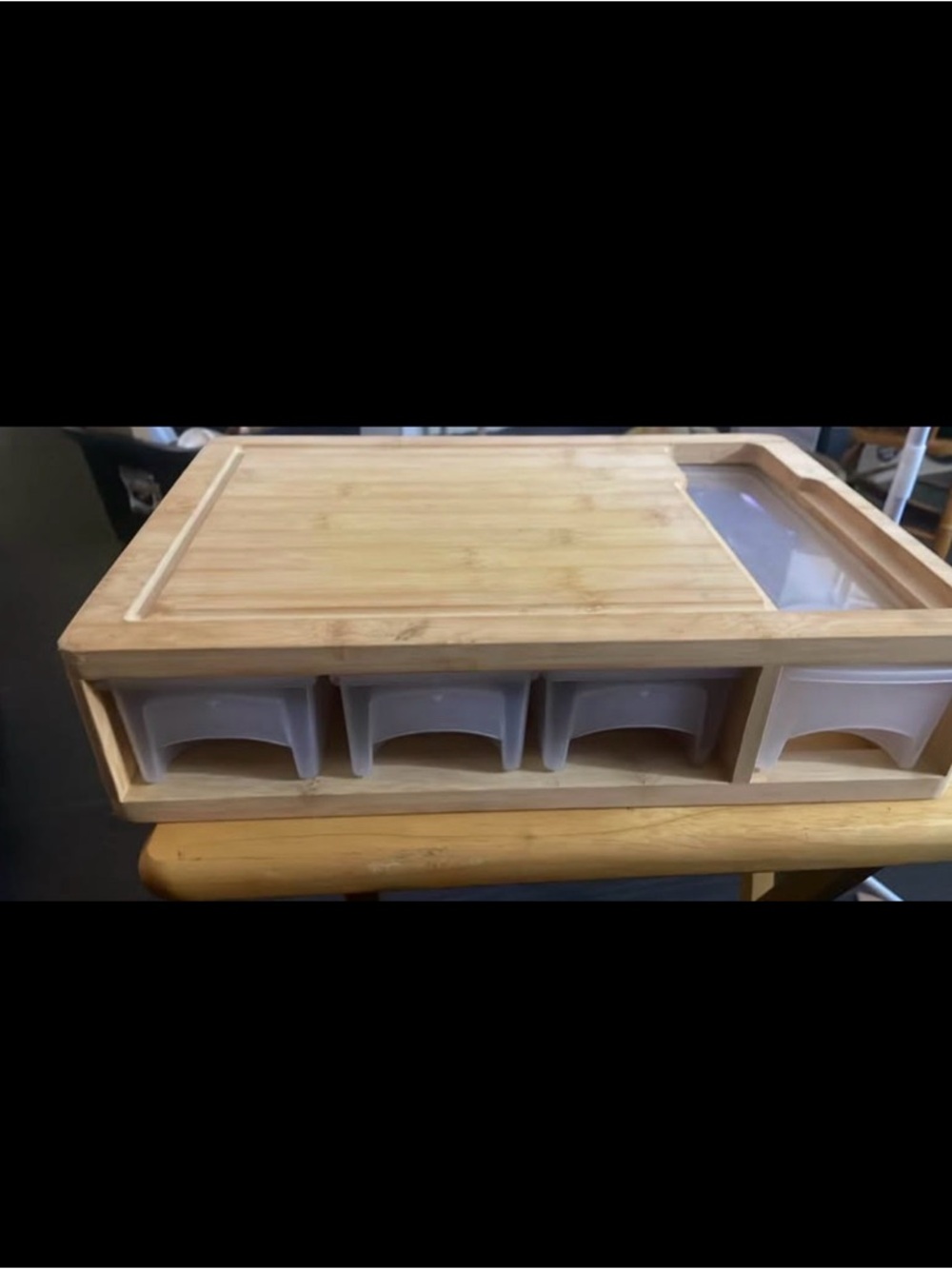 Bamboo Storage Organizer cutting boards with 4 Clear Drawers with lids kitchen